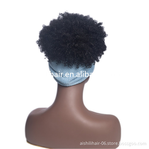 Aishili wholesale synthetic wrap turban hair short kinky afro curly knot scarf headband wig for black women
